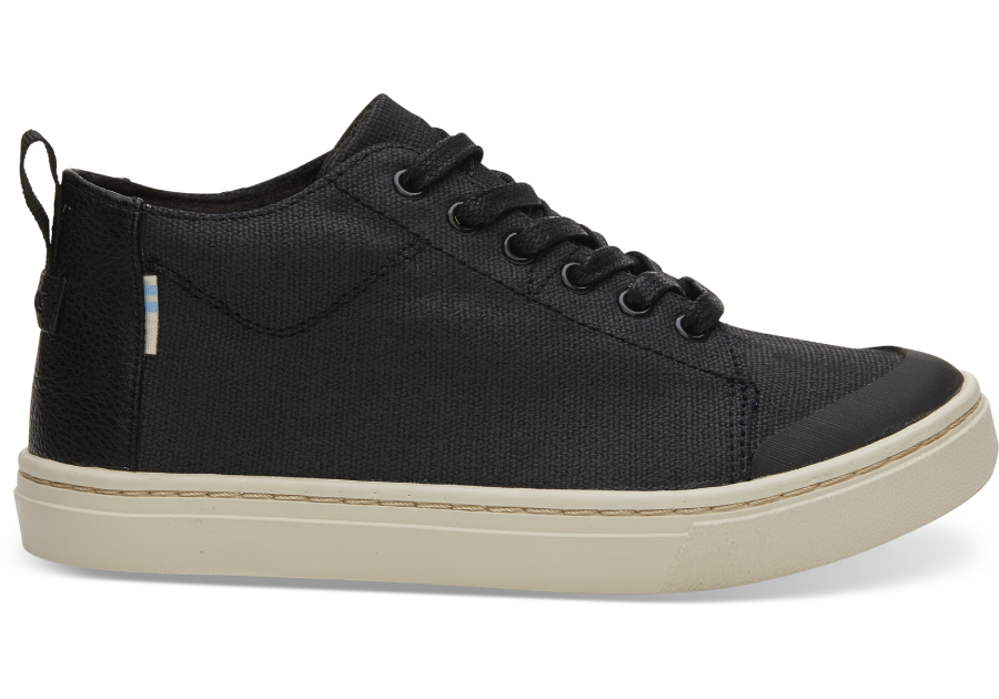 Black Textural Canvas Youth Lenny Mid Sneakers