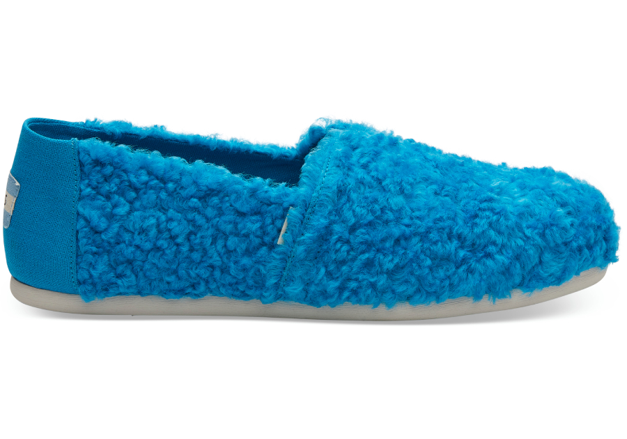 Blue Cookie Monster Faux Shearling Women Espadrilles