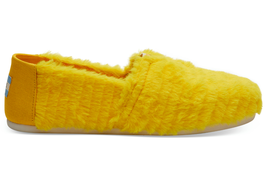 Yellow Big Bird Faux Feathers Women Espadrilles