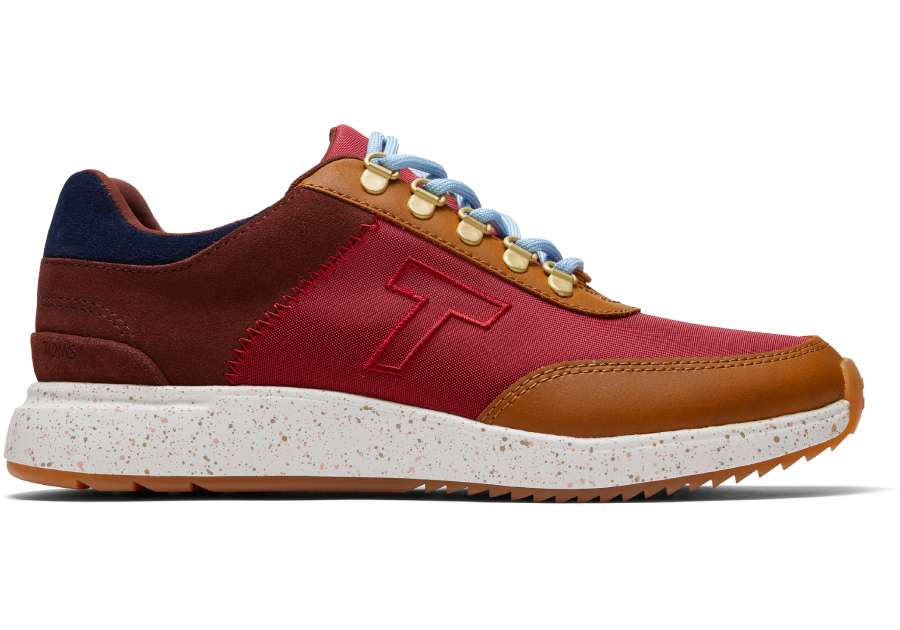 Waterproof Red Nylon and Suede Arroyo Women Sneakers