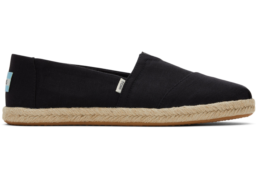 Black Slubby Woven Women Alpargata Rope