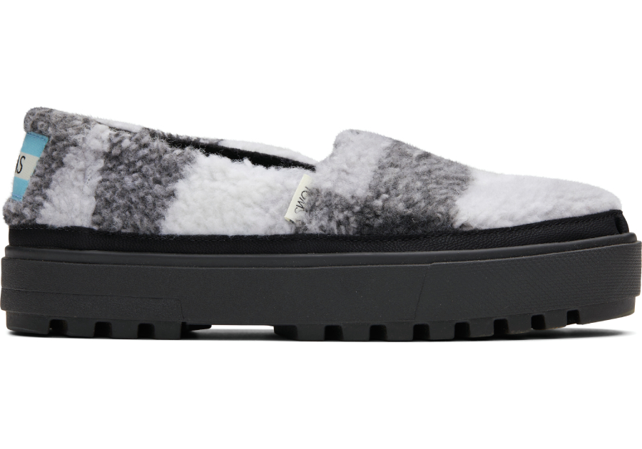Black And White Faux Shrl Lug Platform Slip-On