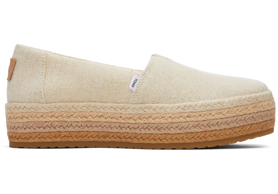 Valencia Platform Espadrille Dark Natura Metallic Linen